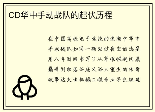 CD华中手动战队的起伏历程