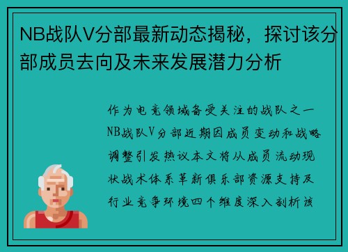 NB战队V分部最新动态揭秘，探讨该分部成员去向及未来发展潜力分析